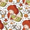 Seamless pattern with cute mermaids.