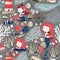 Seamless pattern with cute mermaids, lighthouse, fishes, shells, anchor, starfish etc. Sea or ocean life. Texture