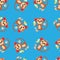 Seamless pattern with cute monkey and funny cartoon zoo animals on blue background