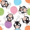 Seamless pattern with cute monkeys and colorful balls. Kids cartoon background.