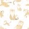 Seamless pattern with cute mother leopard and her child
