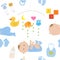 Seamless pattern Cute newborn kids boy vector drawing