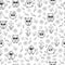 Seamless pattern with cute owls and flowers for kids coloring book page. Cartoon outline birds. Vector illustration