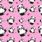 Seamless pattern with cute panda bear and hearts. Funny children`s background, print, gift wrap