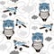 Seamless pattern with cute panda in pilot cap and retro air planes. Creative childish texture for fabric, wrapping, textile,