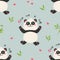 Seamless pattern with cute pandas