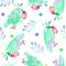 Seamless pattern with cute parrots and leaves