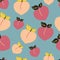 Seamless pattern cute peach in pastel blue background