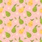 Seamless pattern with cute pears in cartoon style.