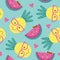 Seamless pattern with cute pineapple and watermelon