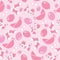 Seamless pattern with cute pink cats on pink background, vector cartoon, suitable for kid wallpaper and scrap paper