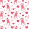 Seamless pattern Cute pink Panther among hearts. Background for Valentine s day or birthday. Declaration of love. Vector