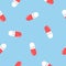 Seamless pattern with cute pink pills and capsules. Simple flat  illustration on blue background