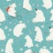 Seamless Pattern with Cute Polar Bears and Rabbits enjoying Winter
