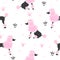 Seamless pattern with cute poodles and crowns in pink and black colors.