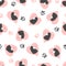 Seamless pattern with cute poodles and pink hearts. Vector background with dogs