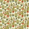 Seamless pattern of cute potted plants