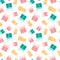 Seamless pattern with cute present, gift object