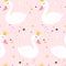 Seamless pattern with cute princess swan on pink background.
