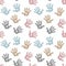 Seamless pattern, cute prints of children\\\'s hands in pastel colors on a white background. Print, background, textile, vector