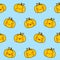 Seamless pattern with cute pumpkins on blue - cartoon background for funny Halloween autumn textile or wrapping paper design