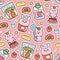 Seamless pattern of cute rabbit in dessert and sweet concept background.Rodent animal