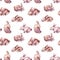 Seamless pattern with cute rabbit drawing in watercolor