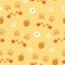 Seamless pattern of cute rabbit face with carrot and flower background.Rodent