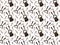 Seamless pattern of cute rabbit girls with a blush on their cheeks in children`s black polka dot dresses, their portraits with pig