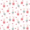 Seamless pattern with cute rabbits in love. Scandinavian happy baby bunnies in clothes with hearts