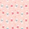 Seamless pattern with cute rabbits in love. Scandinavian happy baby bunnies in clothes with hearts