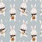 Seamless pattern with cute rabbits. Vector illustrations