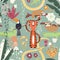 Seamless pattern with cute rain forest animals, tiger, snake, sloth