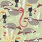 Seamless pattern with cute rain forest animals, toucan, snake, sloth