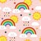 Seamless pattern with cute rainbow,rain cloud and sun
