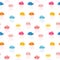 Seamless pattern with cute rainy clouds