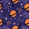 Seamless pattern with cute Saturn, stars, constellations, stars for decorating baby fabrics