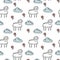 Seamless pattern. Cute Sheep , flowers and clouds. Fashionable hand-drawn design for fabric, covers and other