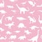 Seamless pattern with cute silhouette dinosaurs.Jurassic,mesozoic reptiles.Various dino characters.