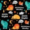 Seamless pattern with cute sleeping animals and moons, stars. Vector illustration