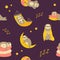 Seamless pattern with cute sleepy, dreaming sloths