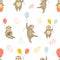 Seamless pattern with cute sloths and air balloons