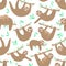 Seamless pattern of cute sloths. Hand-drawn illustration of sloth for children, tropical summer, textile, texture, print, cover,