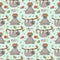 Seamless pattern with cute sloths relaxing on tropical lianas branches