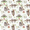 Seamless pattern with cute sloths sleeping on tropical lianas branches