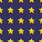 Seamless pattern with cute smiling stars on dark violet blue background.