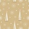 Seamless pattern with Cute snowflakes, star and golden conical Christmas tree on brown background,Vector seamless for Christmas or
