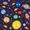 Seamless pattern with cute solar system