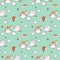 Seamless pattern with cute storks carrying the baby.