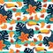 Seamless pattern with cute toucans and fruits